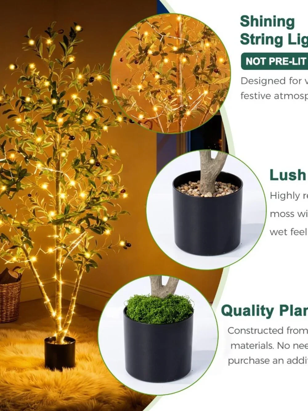 Olive Trees Artificial Indoor, 5FT Tall Faux Olive Tree with Moss and Planter, A